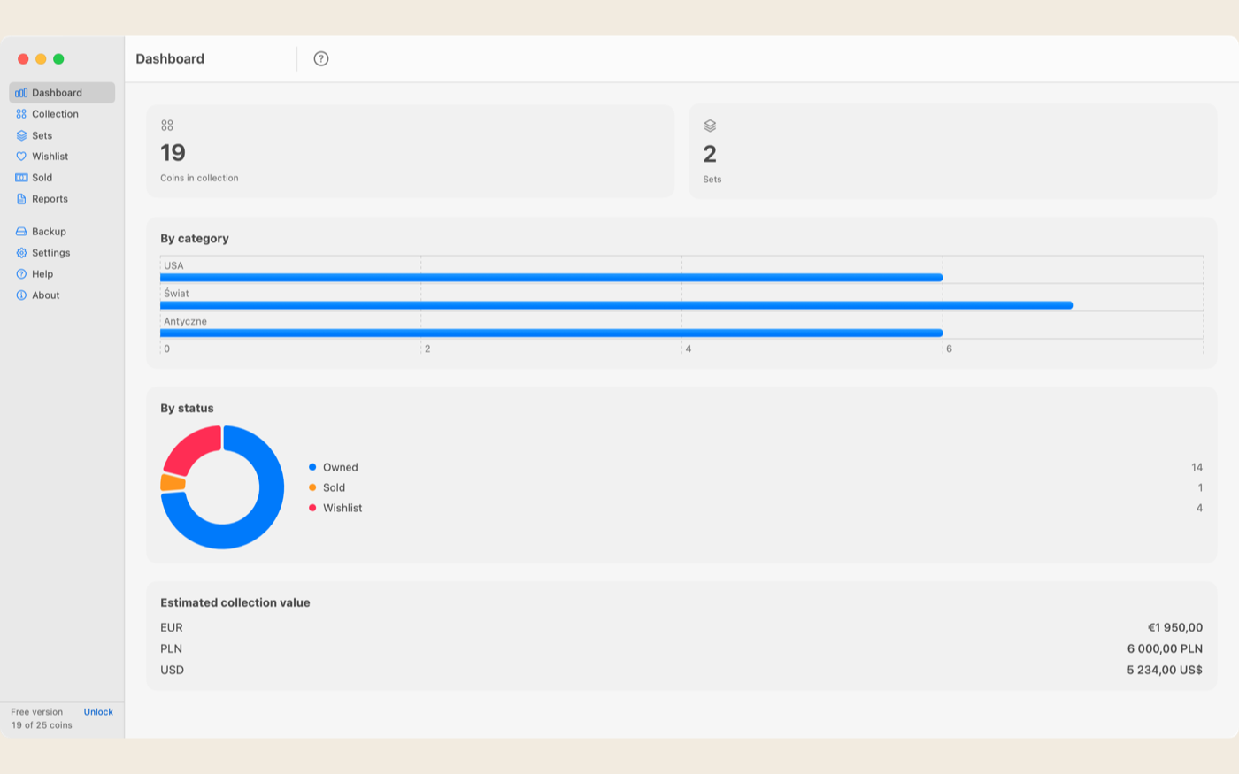 Reeded dashboard showing collection stats and charts